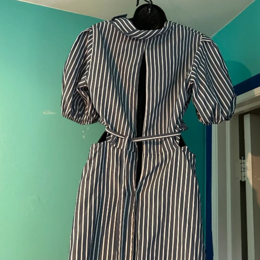 blue and white dress
